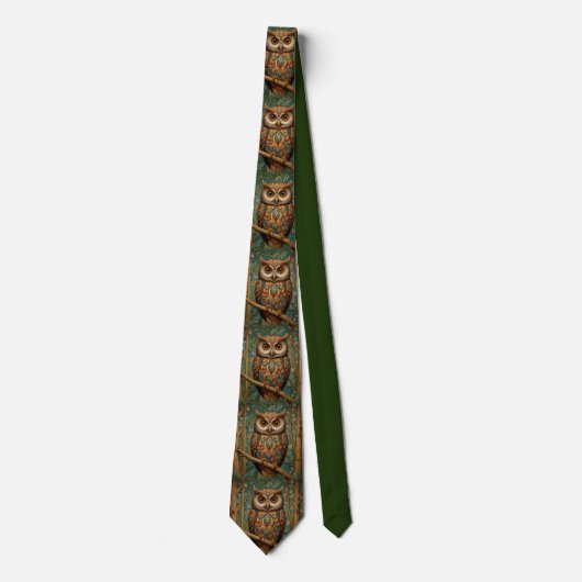 Cravate Élégant hibou rétro boho bohème bohème forêt verte (Devant)