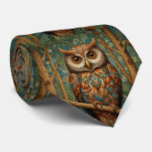 Cravate Élégant hibou rétro boho bohème bohème forêt verte (Roulé)
