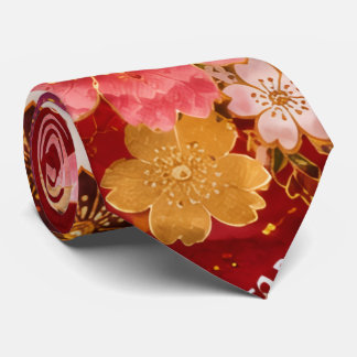 Cravate Elegant Japanese Floral Necktie | Red Kimono Inspi