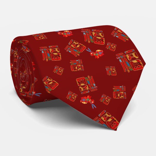Cravate Elégant lapin rouge foncé 福 Bénédictions Bonne cha (Roulé)