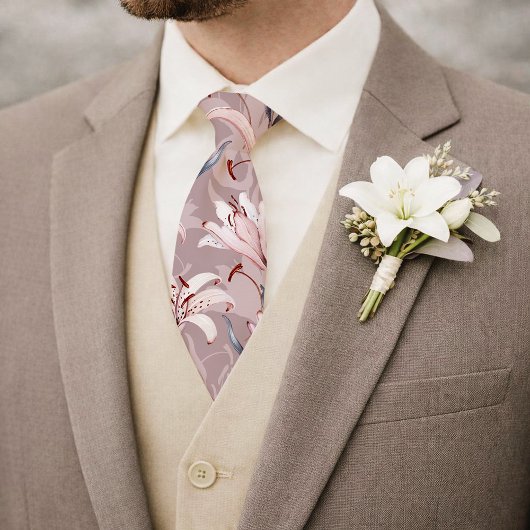 Cravate Elegant Lilac Lily Floral Wedding Tie