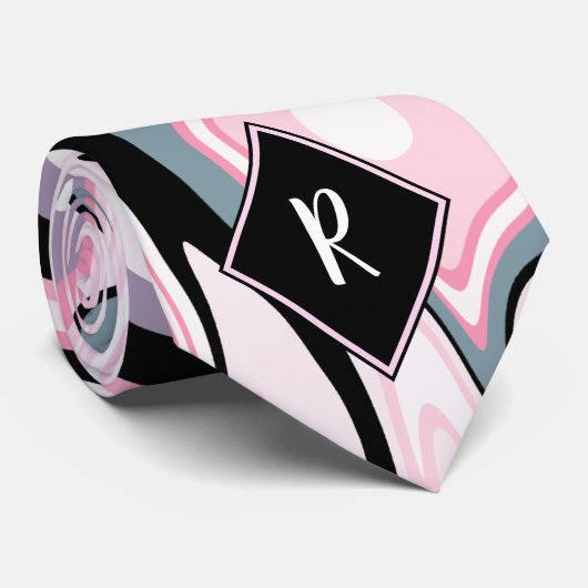 Cravate Elégant marbre coloré rose violet bleu noir (Roulé)