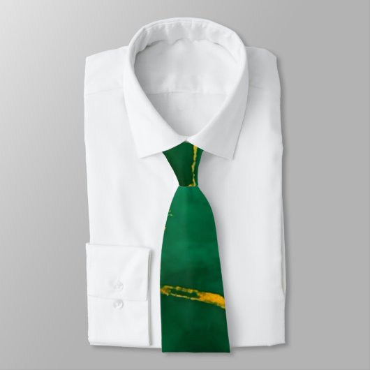 Cravate Élégant marbre vert émeraude et or (Attaché)