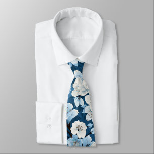 Cravate Elégant Mariage bleu blanc fleur travail
