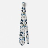 Cravate Elégant Mariage bleu blanc fleur travail (Devant)