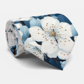 Cravate Elégant Mariage bleu blanc fleur travail (Roulé)