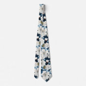 Cravate Elégant Mariage bleu blanc fleur travail (Dos)
