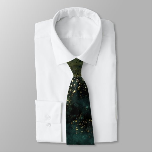 Cravate Élégant Mariage Emerald Green et Gold Flecks (Attaché)