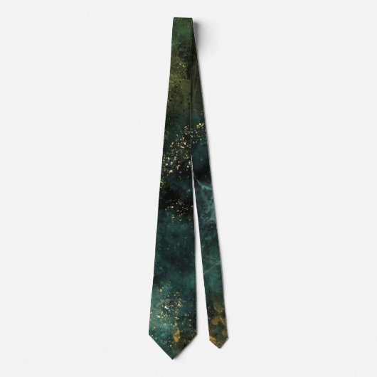 Cravate Élégant Mariage Emerald Green et Gold Flecks (Devant)
