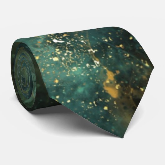 Cravate Élégant Mariage Emerald Green et Gold Flecks (Roulé)