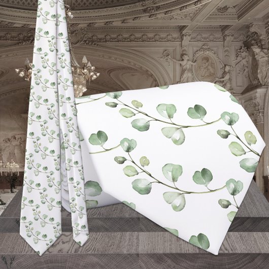 Cravate Élégant mariage eucalyptus verdure & blanc