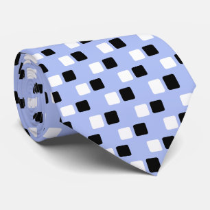 Cravate Élégant Moderne Carrés Noir et Blanc sur Fond Bleu