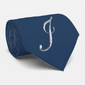 Cravate Élégant Monogramme bleu et gris argenté J élégant (Roulé)