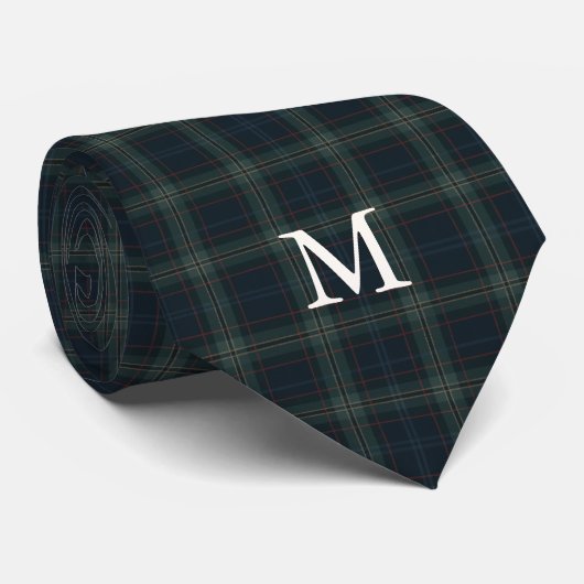 Cravate Élégant Monogramme bleu marine et vert (Roulé)