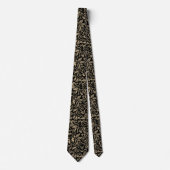 Cravate Élégant Monogramme Floral Platine Noire Or (Devant)