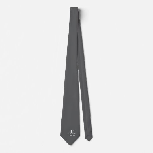 Cravate Élégant Monogramme Gris | Blanc (Devant)