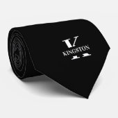 Cravate Élégant Monogramme Noir | Blanc (Roulé)