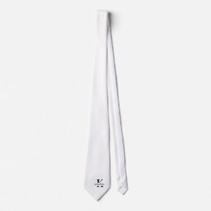 Cravate Élégant Monogramme + Nom en Blanc Pur