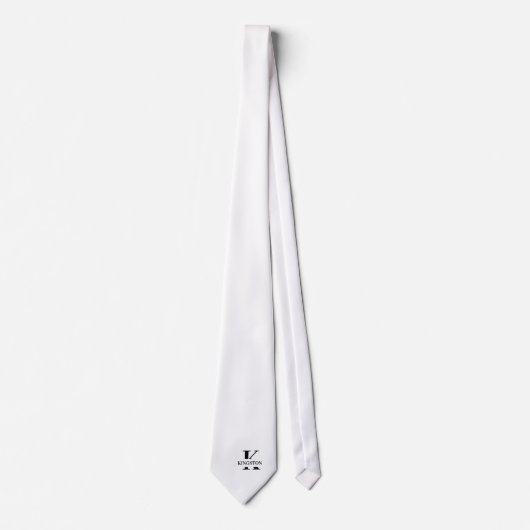 Cravate Élégant Monogramme + Nom en Blanc Pur (Devant)