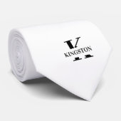 Cravate Élégant Monogramme + Nom en Blanc Pur (Roulé)
