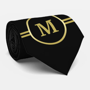 Cravate Élégant Monogramme or sur noir