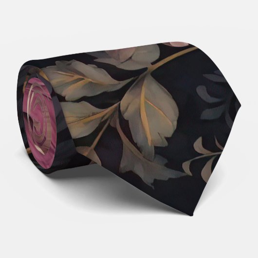 Cravate élégant motif à fleurs foncées (Roulé)
