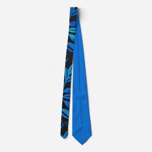 Cravate Elégant Motif bleu noir feuille élégant Initiales (Dos)