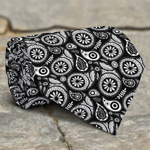 Cravate Élégant motif cachemire vintage noir et blanc