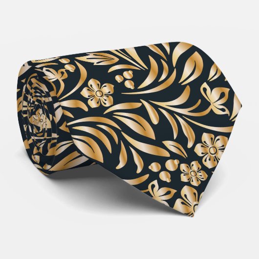Cravate élégant motif carrelé noir or (Roulé)