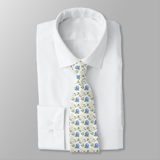 Cravate Elégant Motif de fleurs d'hydragea bleu (Attaché)