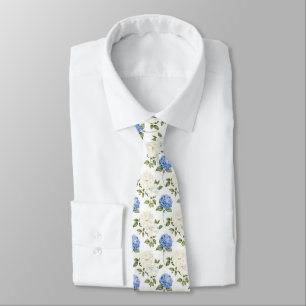 Cravate Elégant Motif de fleurs d'hydragea bleu