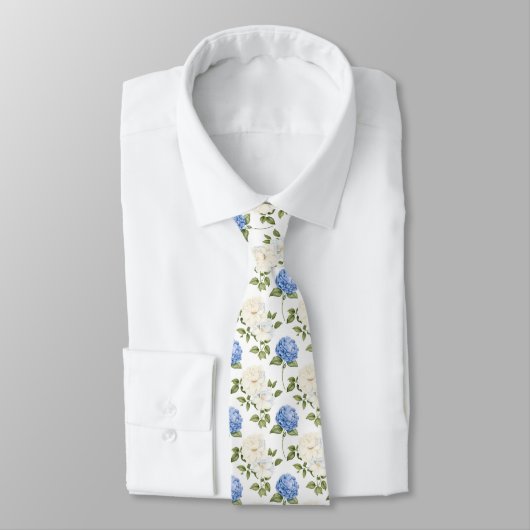 Cravate Elégant Motif de fleurs d'hydragea bleu (Attaché)