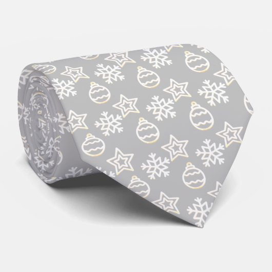 Cravate Élégant Motif de Noël blanc sur Silver Grey (Roulé)