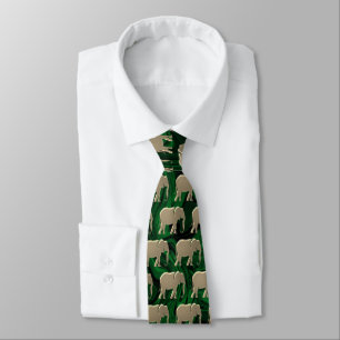 Cravate Élégant Motif d'éléphant d'or moderne Emerald Gree