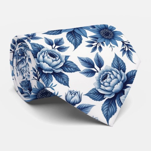 Cravate Elégant motif Floral bleu Peonies Vintages (Roulé)