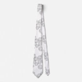Cravate Élégant motif floral bohème chic noir et blanc à m (Devant)