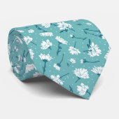 Cravate Élégant motif floral - Botanique Turquoise et blan (Roulé)