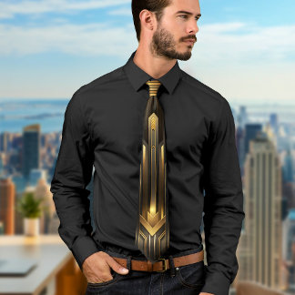 Cravate Elégant Motif géométrique Art Déco Noir Vintage