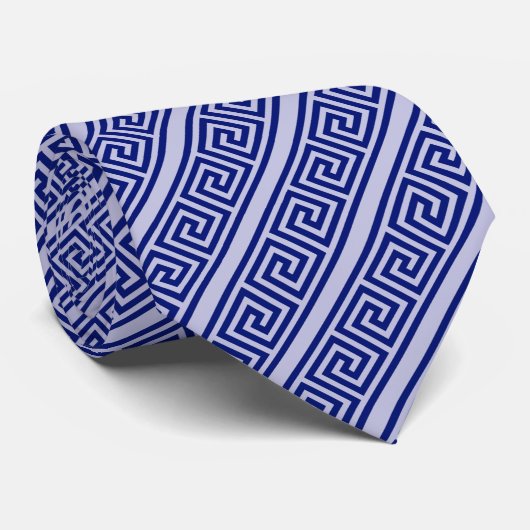 Cravate Elégant Motif grec bleu sur gris acier clair (Roulé)
