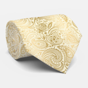 Cravate Élégant Motif Lumière Or Et Ivory Paisley