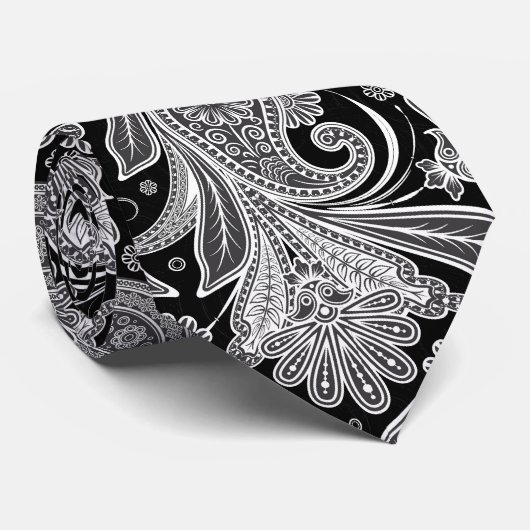 Cravate Élégant Motif noir & blanc Paisley (Roulé)