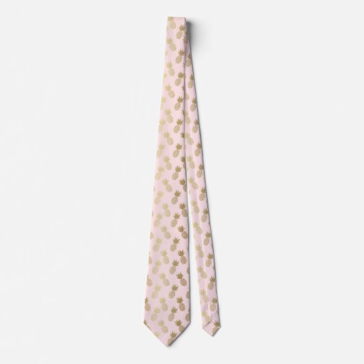 Cravate Élégant Motif or et ananas rose (Devant)