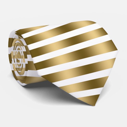 Cravate Élégant Motif Or Et Blancs (Roulé)