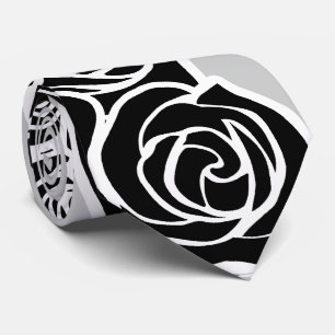 Cravate Élégant Motif Romantique Roses Noir Blanc Gris