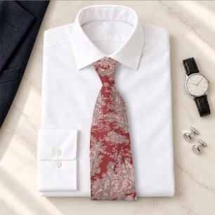 Cravate Élégant motif Toile de Jouy vintage rouge foncé