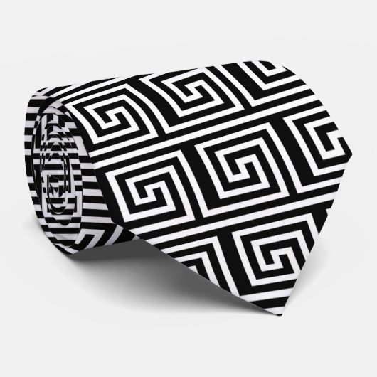 Cravate élégant noir blanc art déco motif (Roulé)
