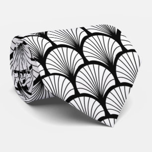 Cravate élégant noir blanc art déco motif