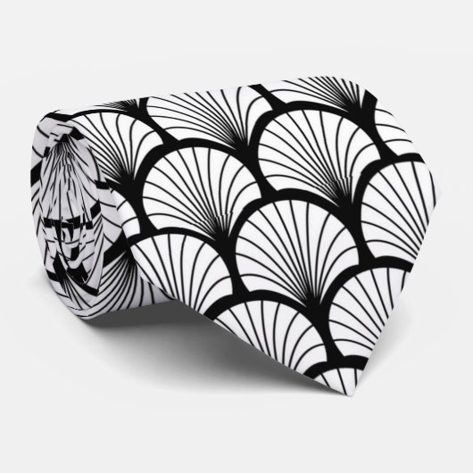 Cravate élégant noir blanc art déco motif (Roulé)