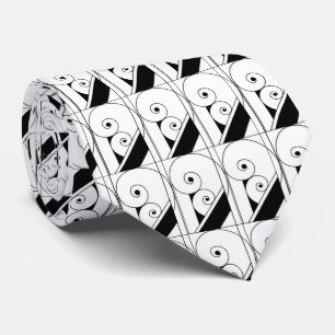 Cravate élégant noir blanc art déco motif