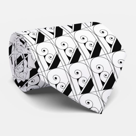 Cravate élégant noir blanc art déco motif (Roulé)